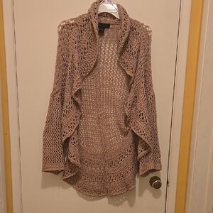 Women's Open Knit Cardigan Sweater, Long Bell Sleeves, Size Large.